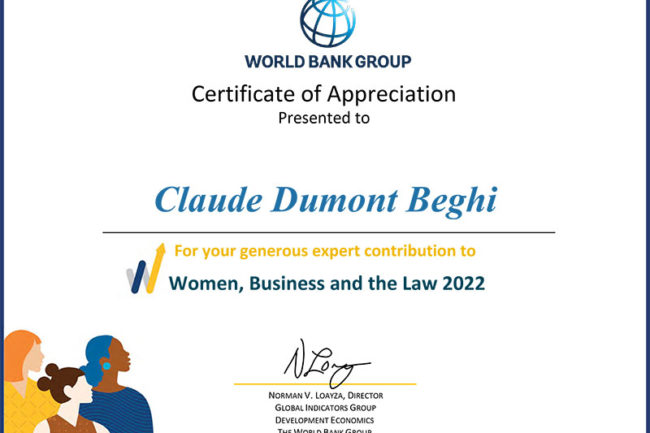 Certificat Banque Mondiale