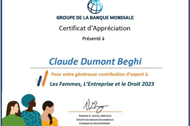Certificat Banque Mondiale 2023